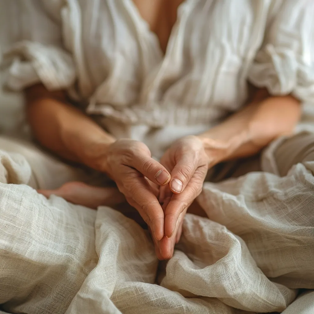 Mãos descansando em um mudra de meditação suave